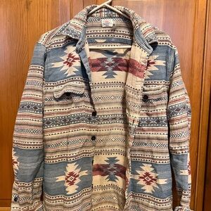 Faherty Southwestern Pattern Shirt Jacket in Blue, Cream & Red